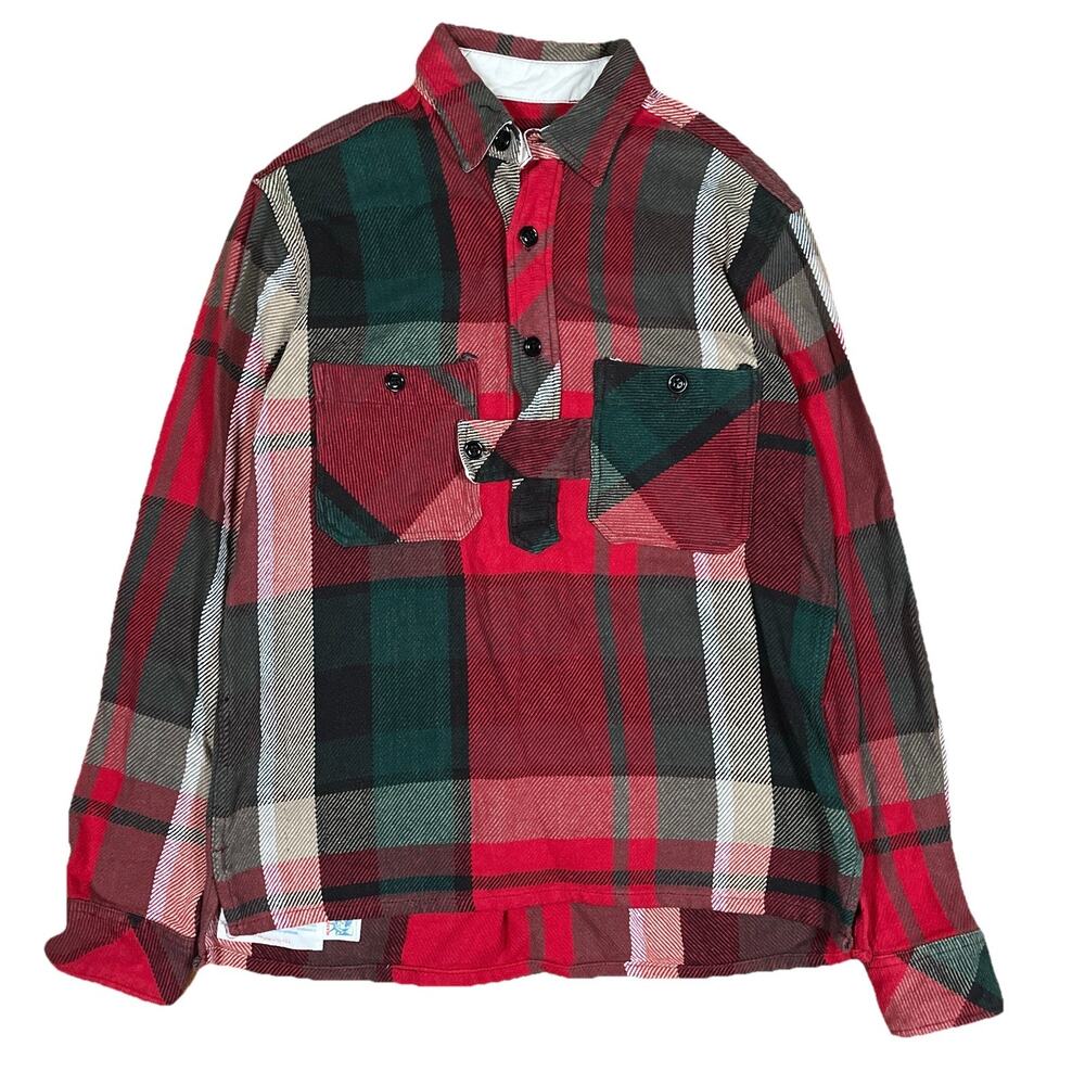 Engineered Garments Plaid Popover Shirt Sz Small USA Made Workwear Cotton Twill